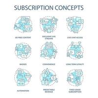 Subscription blue concept icons set. Premium account. Business model idea thin line color illustrations. Isolated outline drawings. Editable stroke. Roboto-Medium, Myriad Pro-Bold fonts used vector