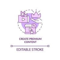 Create premium content purple concept icon. Subscription. Video on demand abstract idea thin line illustration. Isolated outline drawing. Editable stroke. Roboto-Medium, Myriad Pro-Bold fonts used vector