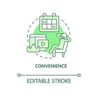 Convenience green concept icon. Media service. Subscription benefits abstract idea thin line illustration. Isolated outline drawing. Editable stroke. Roboto-Medium, Myriad Pro-Bold fonts used vector