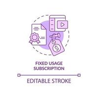 Fixed usage subscription purple concept icon. Types of subscription abstract idea thin line illustration. Isolated outline drawing. Editable stroke. Roboto-Medium, Myriad Pro-Bold fonts used vector