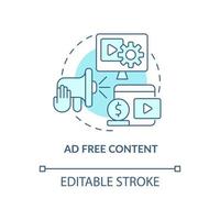 Ad free content blue concept icon. No commercials. Paid subscription benefit abstract idea thin line illustration. Isolated outline drawing. Editable stroke. Roboto-Medium, Myriad Pro-Bold fonts used vector