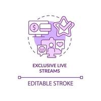 Exclusive live stream purple concept icon. Paid subscription benefits abstract idea thin line illustration. Isolated outline drawing. Editable stroke. Roboto-Medium, Myriad Pro-Bold fonts used vector