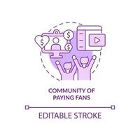 Community of paying fans purple concept icon. Audience support. Donations abstract idea thin line illustration. Isolated outline drawing. Editable stroke. Roboto-Medium, Myriad Pro-Bold fonts used vector