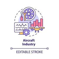 Aircraft industry concept icon. Digital twin usage abstract idea thin line illustration. Virtual, working model. Isolated outline drawing. Editable stroke. Roboto-Medium, Myriad Pro-Bold fonts used vector
