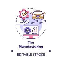 Tire manufacturing concept icon. Digital twin usage abstract idea thin line illustration. Pre-production phase. Isolated outline drawing. Editable stroke. Roboto-Medium, Myriad Pro-Bold fonts used vector