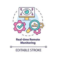 Real time remote monitoring concept icon. Controlling systems remotely abstract idea thin line illustration. Isolated outline drawing. Editable stroke. Roboto-Medium, Myriad Pro-Bold fonts used vector