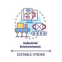 Industrial environments concept icon. Manufacturing process abstract idea thin line illustration. Digital twin use. Isolated outline drawing. Editable stroke. Roboto-Medium, Myriad Pro-Bold fonts used