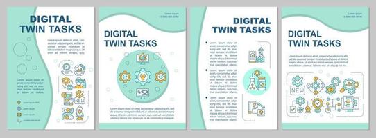 Digital twin applications mint brochure template. Booklet print design with linear icons. Vector layouts for presentation, annual reports, ads. Arial-Black, Myriad Pro-Regular fonts used