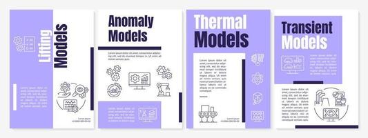 Creating digital models purple brochure template. Twinning. Booklet print design with linear icons. Vector layouts for presentation, annual reports, ads. Arial-Black, Myriad Pro-Regular fonts used