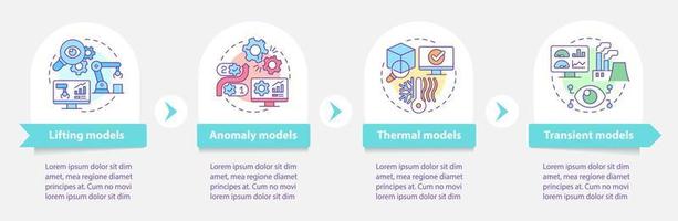 plantilla de infografía redonda de modelado virtual. modelos de anomalías. visualización de datos con 4 pasos. gráfico de información de la línea de tiempo del proceso. diseño de flujo de trabajo con iconos de línea. innumerables fuentes pro-negrita y regulares utilizadas vector