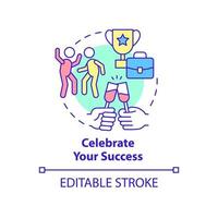 Celebrate your success concept icon. Anxiety overcome by employee abstract idea thin line illustration. Isolated outline drawing. Editable stroke. Roboto-Medium, Myriad Pro-Bold fonts used vector