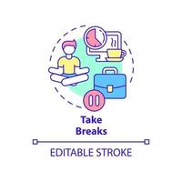 Take breaks concept icon. Keep mind clear. Prevent anxiety attack abstract idea thin line illustration. Isolated outline drawing. Editable stroke. Roboto-Medium, Myriad Pro-Bold fonts used vector