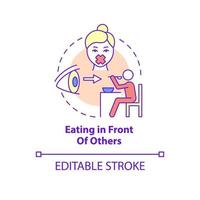 Eating in front of others concept icon. Anxiety disorder trigger abstract idea thin line illustration. Isolated outline drawing. Editable stroke. Roboto-Medium, Myriad Pro-Bold fonts used vector