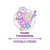 Trouble concentrating concept icon. Anxiety and mental disorder abstract idea thin line illustration. Isolated outline drawing. Editable stroke. Roboto-Medium, Myriad Pro-Bold fonts used vector