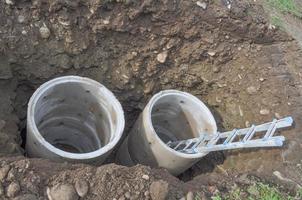 Construction of a concrete manhole in the ground photo