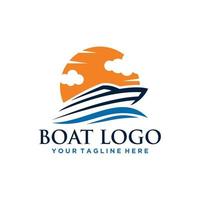 diseño de letrero de logotipo de barco y mar vector