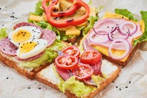 Different kind of sandwich on a white background photo