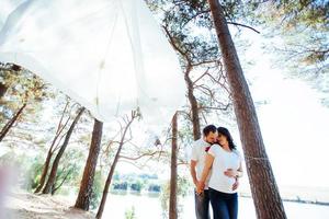 pregnant woman with her husband waiting for  newborn baby. photo