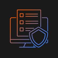 Cyber policy gradient vector icon for dark theme. Rules to protect users online. Cybersecurity regulations. Thin line color symbol. Modern style pictogram. Vector isolated outline drawing