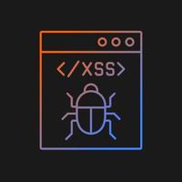 XSS attack gradient vector icon for dark theme. Cross site scripting. Software attack. Client side code injection. Thin line color symbol. Modern style pictogram. Vector isolated outline drawing