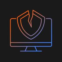 Cybersecurity vulnerability gradient vector icon for dark theme. System weakness and flaw. Cybercriminal gains access. Thin line color symbol. Modern style pictogram. Vector isolated outline drawing