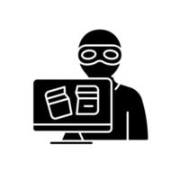 Criminally motivated attack black glyph icon. Computer disruption to gain money and information. Cybercrime. Data stealing. Silhouette symbol on white space. Vector isolated illustration