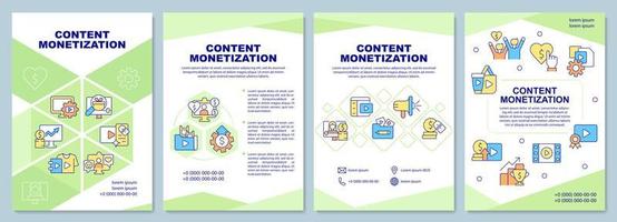 Content monetization brochure template. Earn money from media. Booklet print design with linear icons. Vector layouts for presentation, annual reports, ads. Arial-Black, Myriad Pro-Regular fonts used
