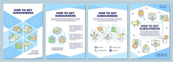 How to get subscribers brochure template. Content making. Booklet print design with linear icons. Vector layouts for presentation, annual reports, ads. Arial-Black, Myriad Pro-Regular fonts used