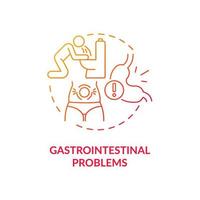 Gastrointestinal problems red gradient concept icon. Digestive disorders. Abdominal pain abstract idea thin line illustration. Isolated outline drawing. Roboto-Medium, Myriad Pro-Bold fonts used vector