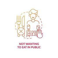 Not wanting to eat in public red gradient concept icon. Meal avoiding. Deipnophobia abstract idea thin line illustration. Isolated outline drawing. Roboto-Medium, Myriad Pro-Bold fonts used vector