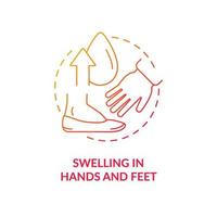 Swelling in hands and feet red gradient concept icon. Body parts puffiness. Limbs edema abstract idea thin line illustration. Isolated outline drawing. Roboto-Medium, Myriad Pro-Bold fonts used vector