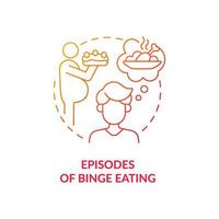 Episodes of binge eating red gradient concept icon. Bulimia sign. Eat food large portions abstract idea thin line illustration. Isolated outline drawing. Roboto-Medium, Myriad Pro-Bold fonts used vector