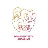 Damaged teeth and gums red gradient concept icon. Tooth decay. Oral cavity problems abstract idea thin line illustration. Isolated outline drawing. Roboto-Medium, Myriad Pro-Bold fonts used vector