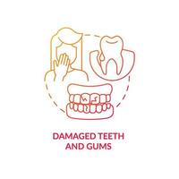 Damaged teeth and gums red gradient concept icon. Tooth decay. Oral cavity problems abstract idea thin line illustration. Isolated outline drawing. Roboto-Medium, Myriad Pro-Bold fonts used vector