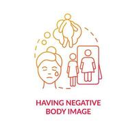 Having negative body image red gradient concept icon. Personal appearance dissatisfaction abstract idea thin line illustration. Isolated outline drawing. Roboto-Medium, Myriad Pro-Bold fonts used