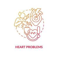 Heart problems red gradient concept icon. Coronary artery disease. Cardio illness. Chest pain abstract idea thin line illustration. Isolated outline drawing. Roboto-Medium, Myriad Pro-Bold fonts used vector