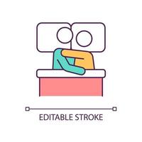 Couple hugging in bed RGB color icon. Love and relationship. Cuddle in morning. Partners in bedroom. Isolated vector illustration. Simple filled line drawing. Editable stroke. Arial font used