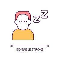 Sleeping man RGB color icon. Tired person suffering of sleep lack. Unhealthy lifestyle way. Isolated vector illustration. Simple filled line drawing. Editable stroke. Arial font used