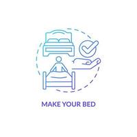 Make your bed purple gradient concept icon. Housework and daily morning routine abstract idea thin line illustration. Isolated outline drawing. Roboto-Medium, Myriad Pro-Bold fonts used vector