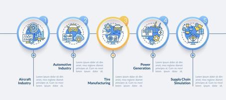Digital twin implementation circle infographic template. Aircraft industry. Data visualization with 5 steps. Process timeline info chart. Workflow layout with line icons. Lato-Bold, Regular fonts used vector