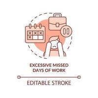 Excessive missed days of work terracotta concept icon. Stress and anxiety abstract idea thin line illustration. Isolated outline drawing. Editable stroke. Roboto-Medium, Myriad Pro-Bold fonts used vector