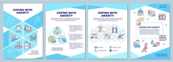 Coping with anxiety blue brochure template. Health mindset. Booklet print design with linear icons. Vector layouts for presentation, annual reports, ads. Arial-Black, Myriad Pro-Regular fonts used