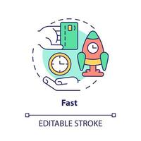 Fast concept icon. Speed of transaction. Touchless system abstract idea thin line illustration. Isolated outline drawing. Editable stroke. Roboto-Medium, Myriad Pro-Bold fonts used vector