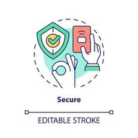 Secure concept icon. Safe payment. Wireless solution. Touchless system abstract idea thin line illustration. Isolated outline drawing. Editable stroke. Roboto-Medium, Myriad Pro-Bold fonts used vector