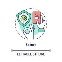 Secure concept icon. Safe payment. Wireless solution. Touchless system abstract idea thin line illustration. Isolated outline drawing. Editable stroke. Roboto-Medium, Myriad Pro-Bold fonts used vector