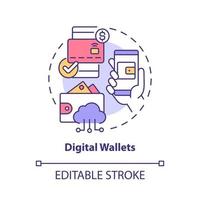 Digital wallets concept icon. Online account. Touchless system abstract idea thin line illustration. Isolated outline drawing. Editable stroke. Roboto-Medium, Myriad Pro-Bold fonts used vector