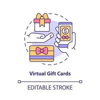 Virtual gift cards concept icon. Online voucher. Touchless system abstract idea thin line illustration. Isolated outline drawing. Editable stroke. Roboto-Medium, Myriad Pro-Bold fonts used vector