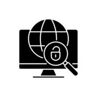 DNS tunneling detecting black glyph icon. Malicious cyberattack. Detect attackers by request analysis. Hacks prevention measures. Silhouette symbol on white space. Vector isolated illustration