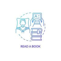 Read book blue gradient concept icon. Resting and study. Morning routine for wellness abstract idea thin line illustration. Isolated outline drawing. Roboto-Medium, Myriad Pro-Bold fonts used vector
