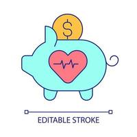Healthcare savings RGB color icon. Money assurance for health treatment. Cardiology service payment. Isolated vector illustration. Simple filled line drawing. Editable stroke. Arial font used